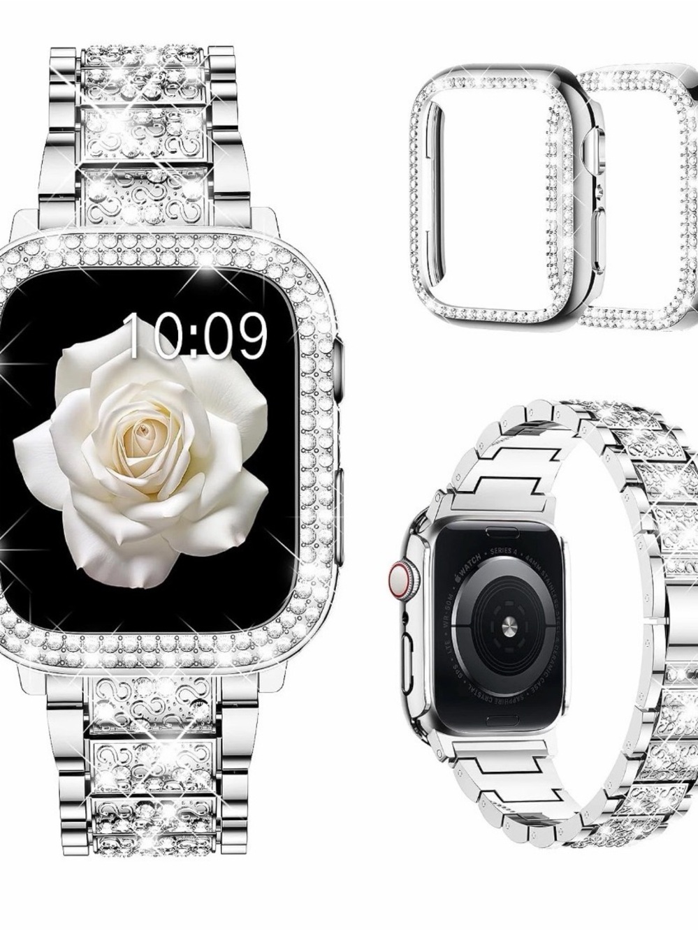 Bling Bands Compatible w/ Apple Watch Women With 2P S11/10 42mm Case-Silver #2